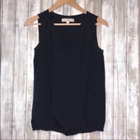 LOFT Tops - LOFT Black Ruffle Neck Sleeveless Blouse XS Minimalist Top